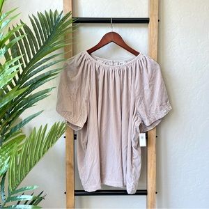 NWT Old Navy Nude Pink/Beige Crushed Velvet Pleated Short Sleeve Blouse Top